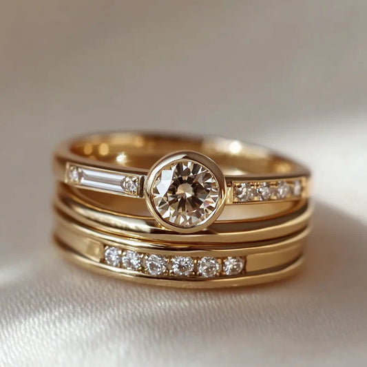 Vintage Gold Zirconia Ring Set