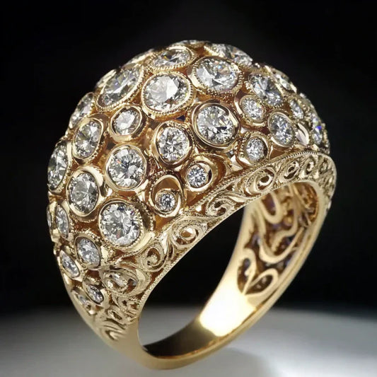 Vintage Ivy Zirconia Sphere Gold Ring