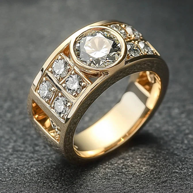 Vintage Inlaid Square & Rounded Glass Gold Ring