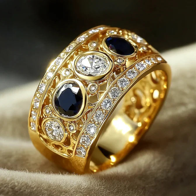 Vintage Golden Zirconia Black Crystal Ring